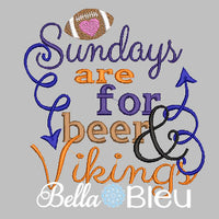 Sundays are for beer and Vikings Football Machine Embroidery Design