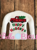 Happy Holidays Vintage Red Truck with Christmas Tree Elf Sweater Shirt machine embroidery design