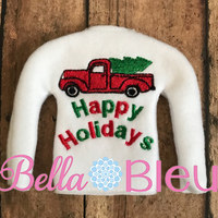 Happy Holidays Vintage Red Truck with Christmas Tree Elf Sweater Shirt machine embroidery design
