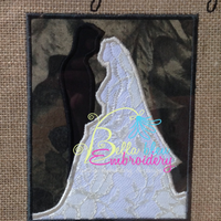 Bride and Groom Silhouette Applique Machine Embroidery Design