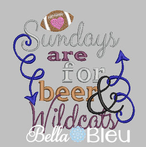 Sundays are for beer and Wildcats football machine embroidery design