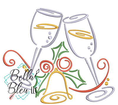 Christmas Cheers Wine Glasses Swirl Machine Embroidery Design