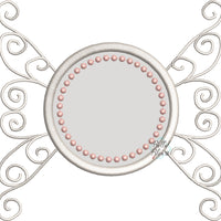 Monogram Winged Circle Frame Machine Applique Embroidery Design
