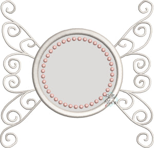 Monogram Winged Circle Frame Machine Applique Embroidery Design