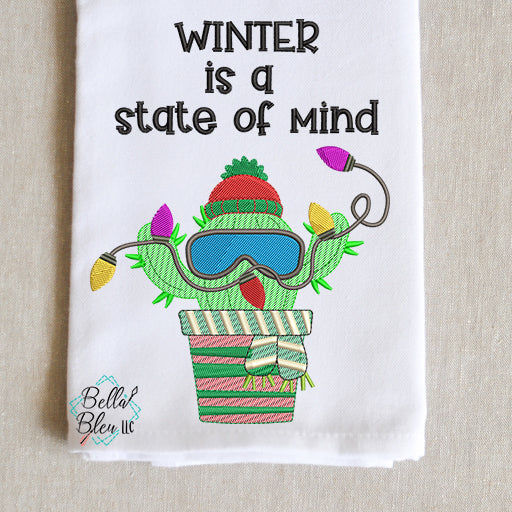 Cactus Winter is a State of mind sketchy Saying Machine Embroidery