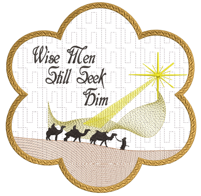 Sketchy Wise Men Religious Holiday Candle Mat In the hoop ITH 8x8 hoop
