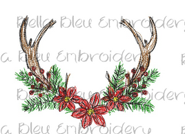 Christmas Deer Antler with Poinsettias' Scribble Monogram frame