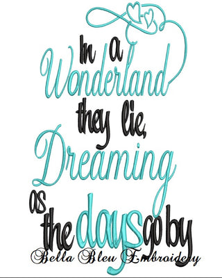 In a Wonderland they lie, Dreaming as the days go by Reading Book Inspired Alice pillow machine embroidery design